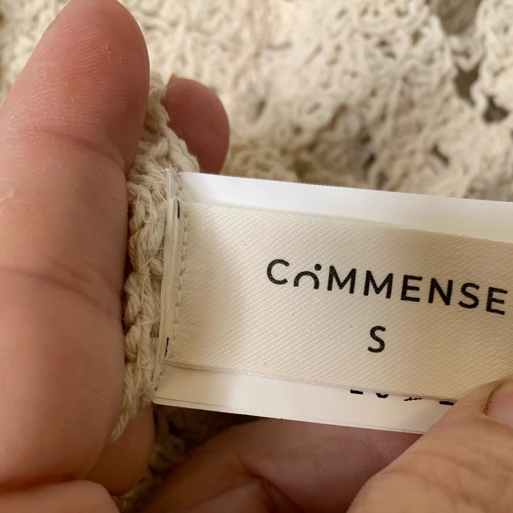 Commense Floral Open Knit Top Size Small Boho Neutral Hippie Crochet Cottagecore - Picture 7 of 9